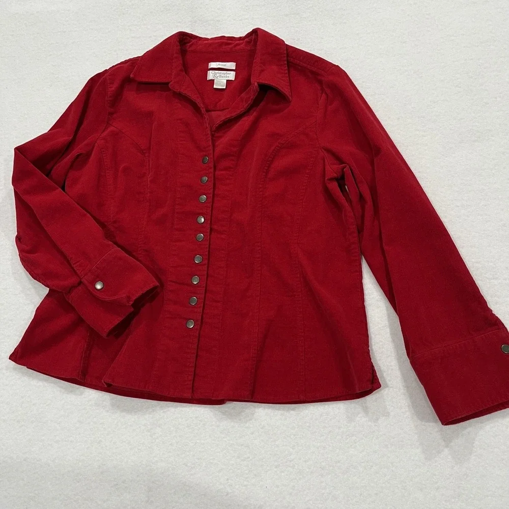 Corduroy Jacket Womens Large Red  Tomato Girl Fall Blazer Office Western Snap